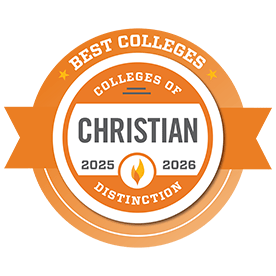Graphic Badge detailing Best Colleges-2025-2026 Christian Colleges of Distinction
