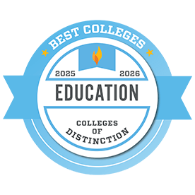 Graphic Badge detailing Best Colleges-2025-2026 Education Colleges of Distinction
