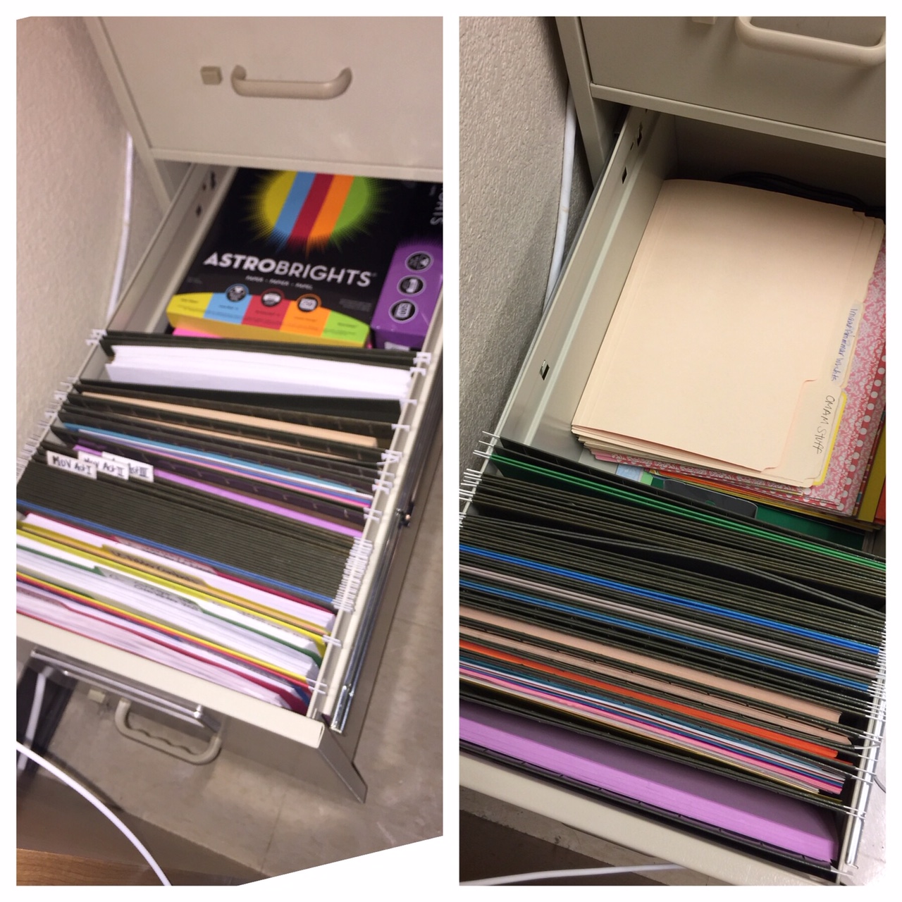 One filing cabinet drawer, before and after