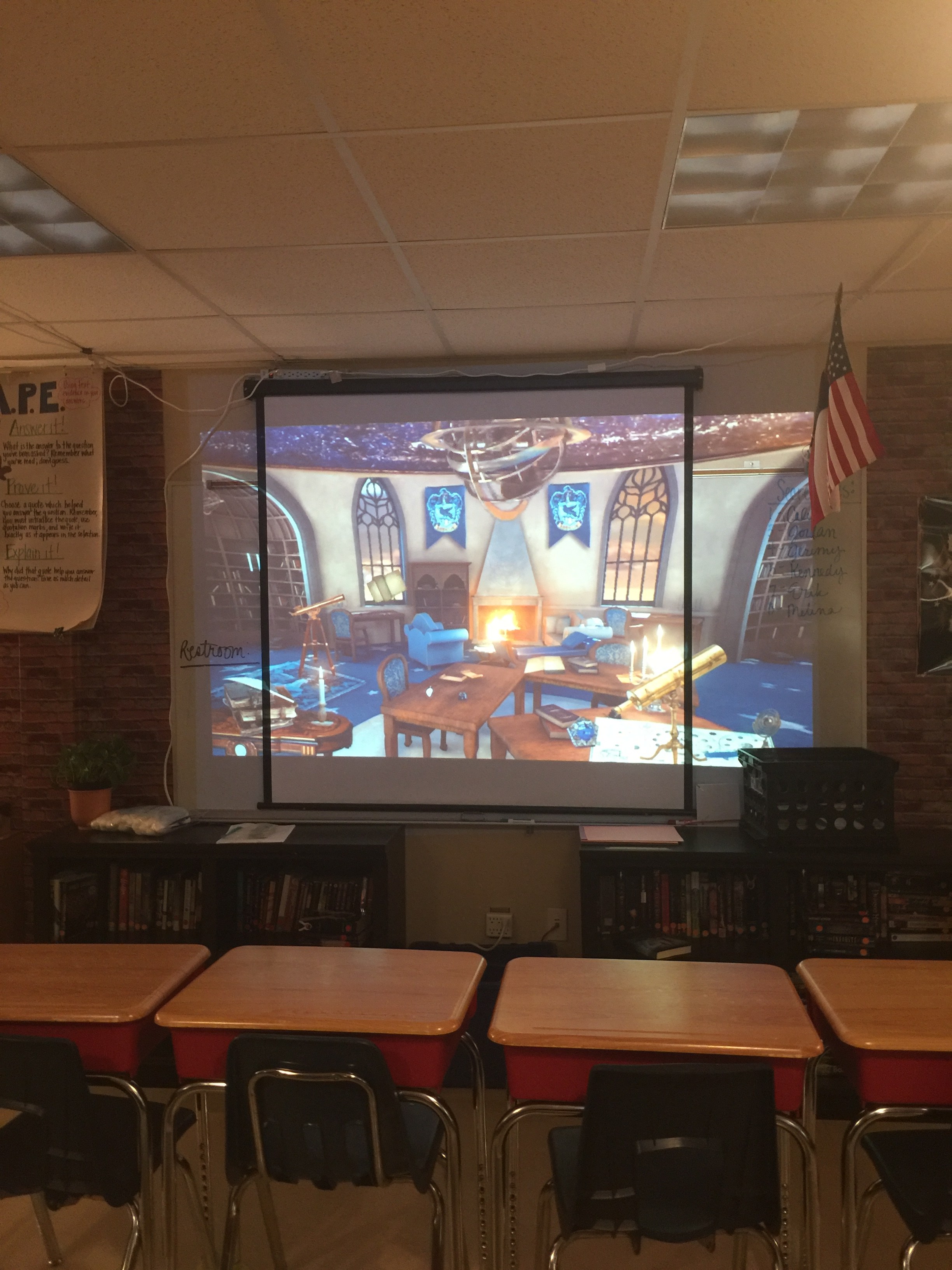 Fireplace in the Ravenclaw Common Room up on the projector