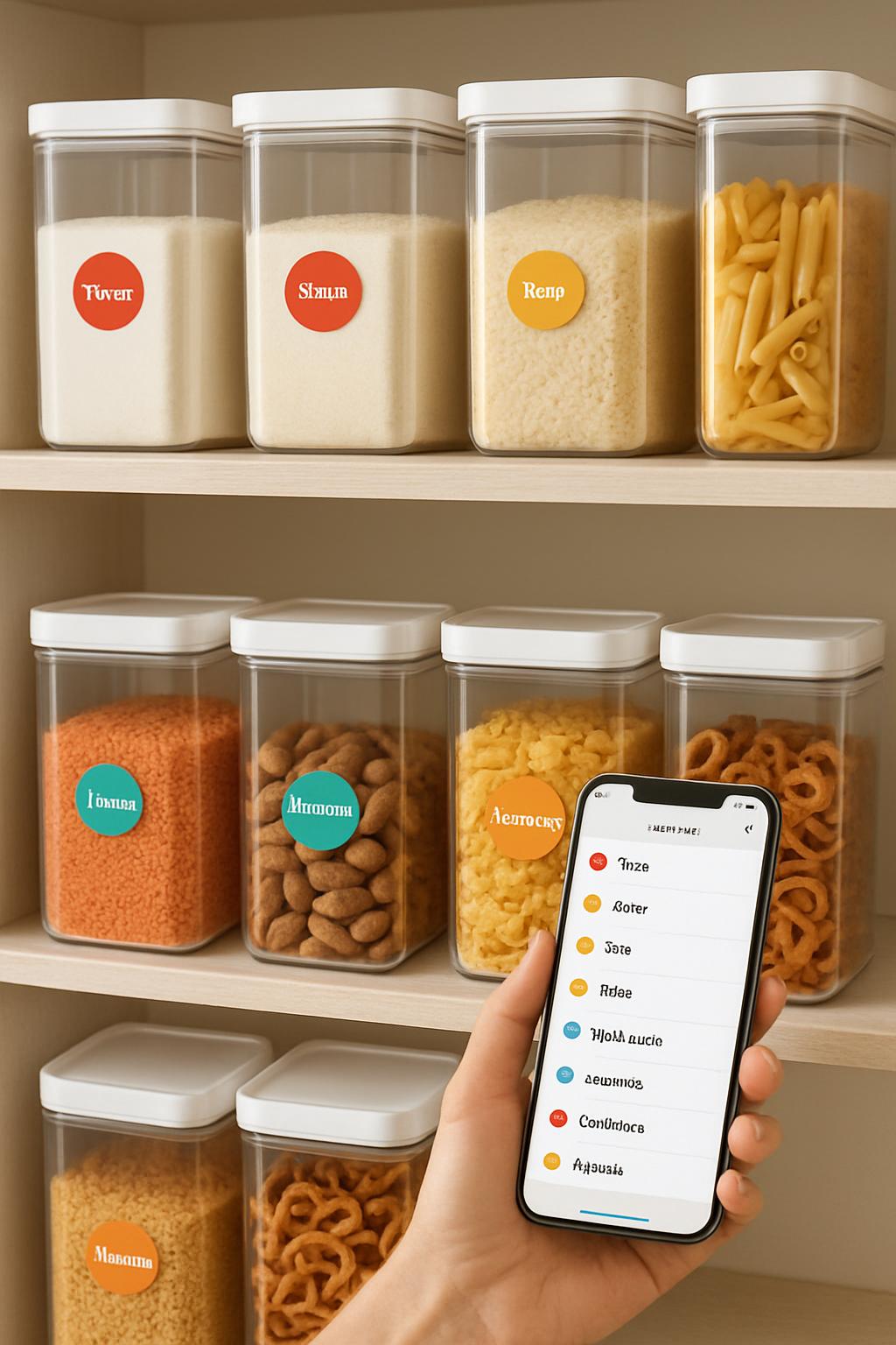Phone displaying a digital shopping list in multiple languages. Image description: Hands holding a smartphone up next to a...
