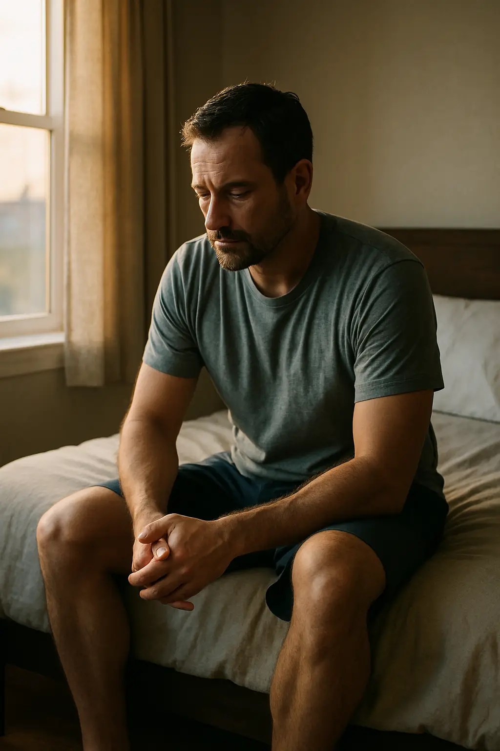 first responder cannot rest sitting on edge of bed at dawn