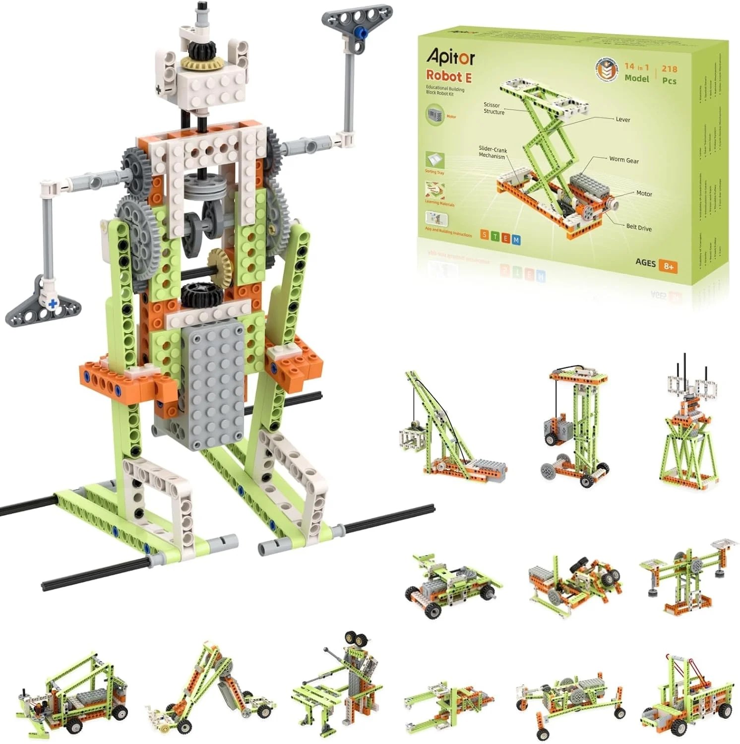 Apitor Robot E STEM Kits for 8-12 Year Old Boy Girl, 14 in 1 Educational Construction Science Kit with Learning Materials