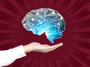 hands extended with a brain floating above the hands