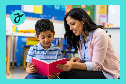 teacher helping student read