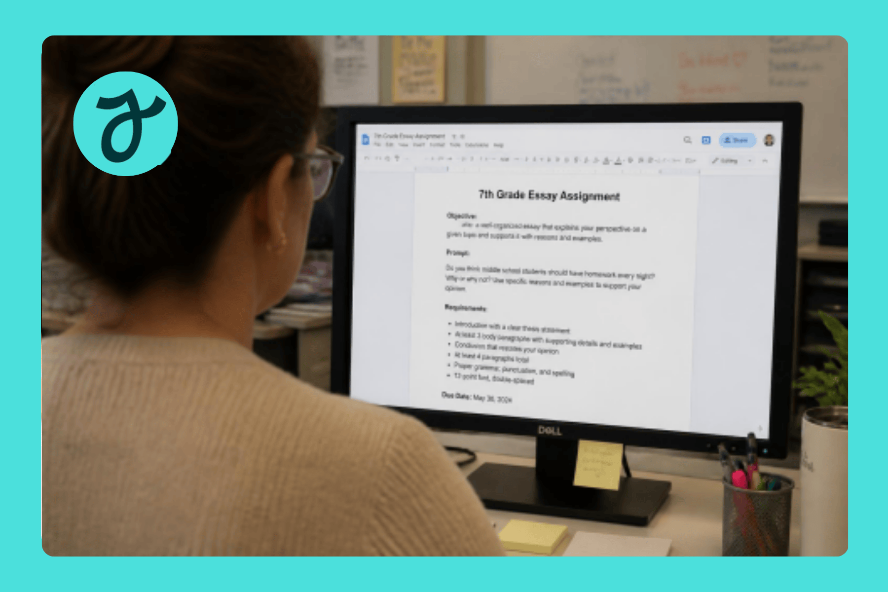 teacher creating a digital document