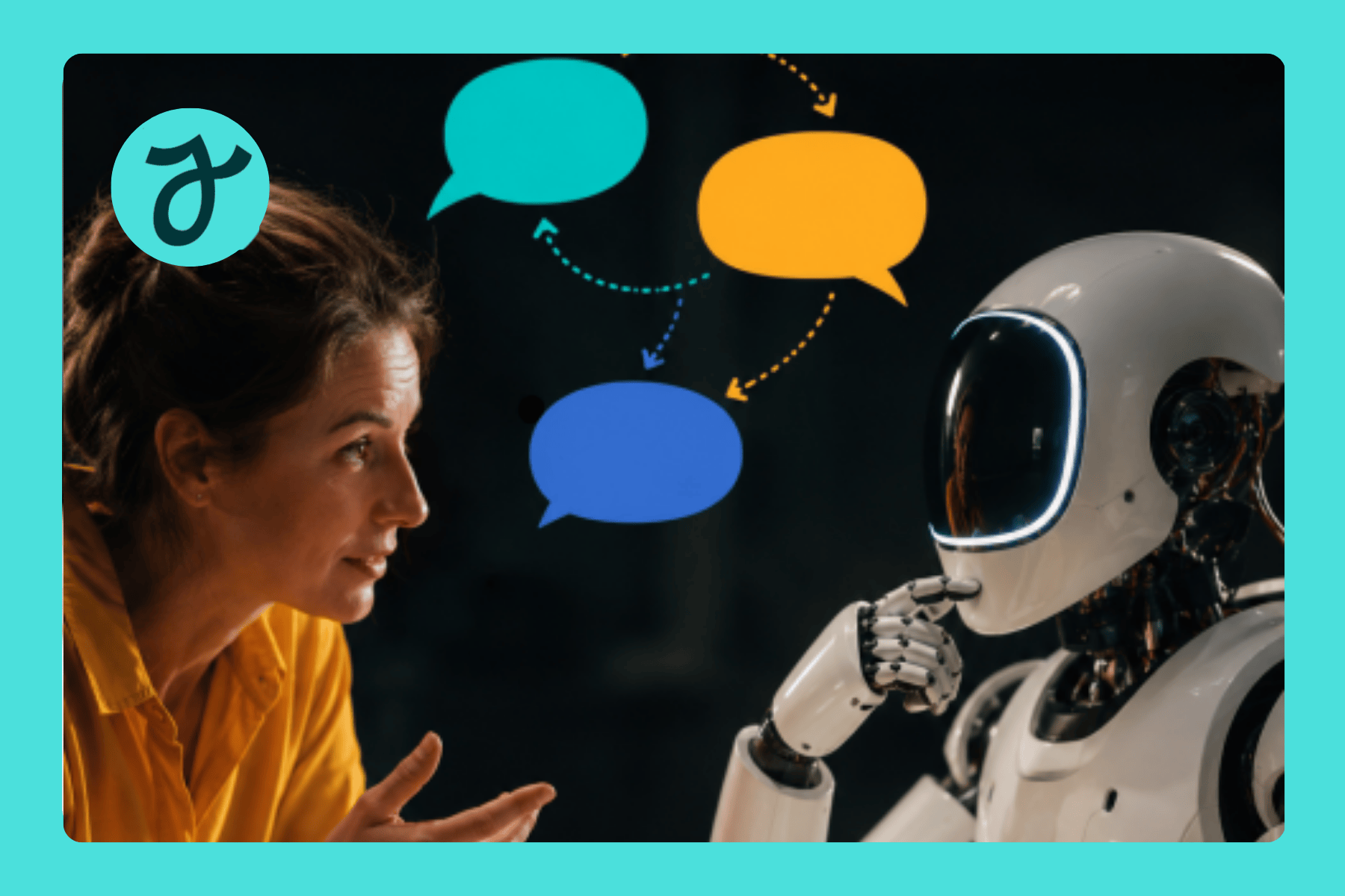 women talking to a robot