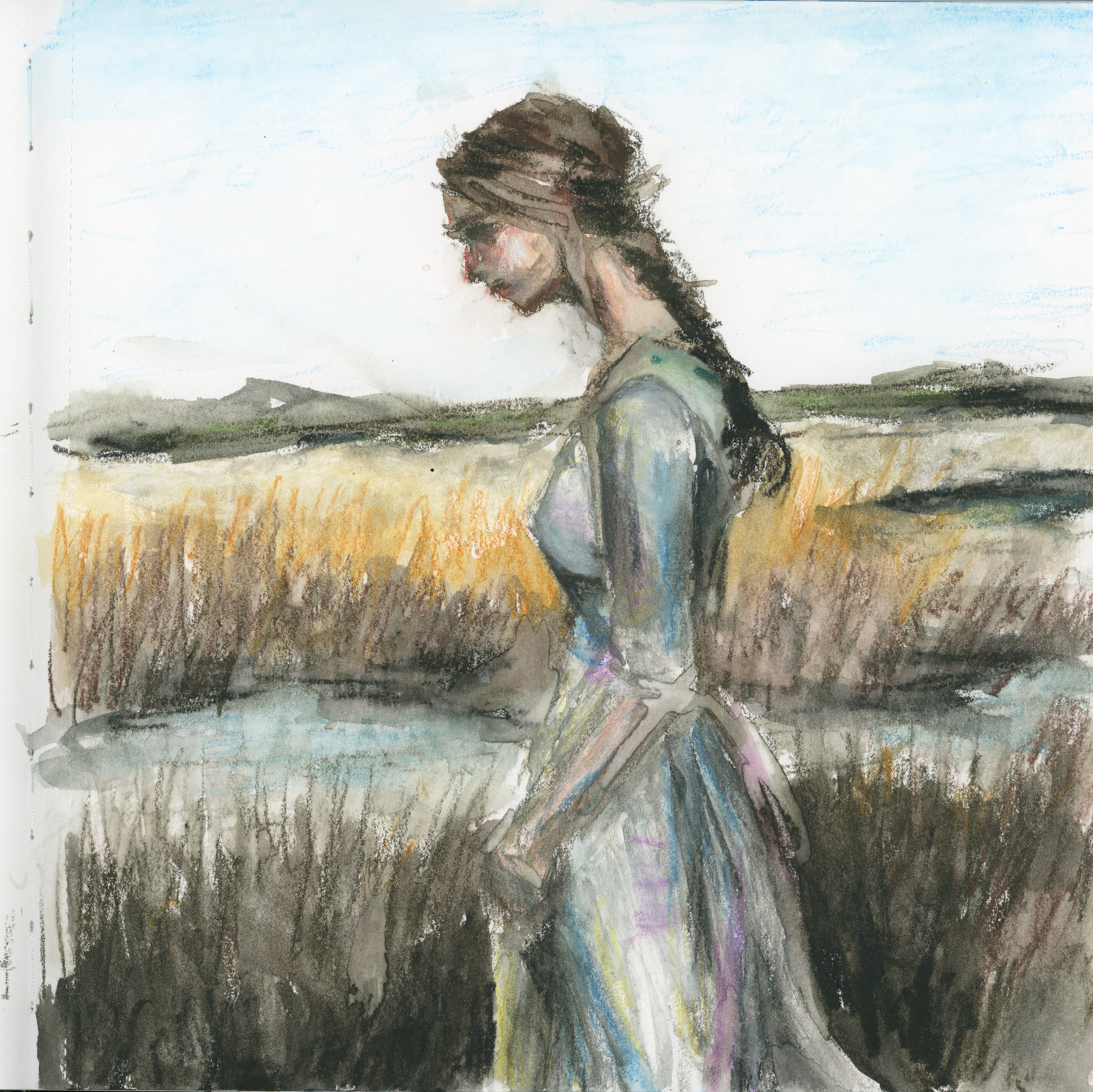 Lady in Dress by Field Pastel