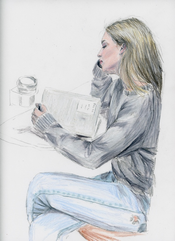 Writing in Notebook Side — Colored Pencil