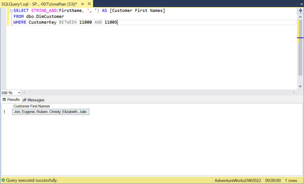 STRING_AGG AdventureWorks query