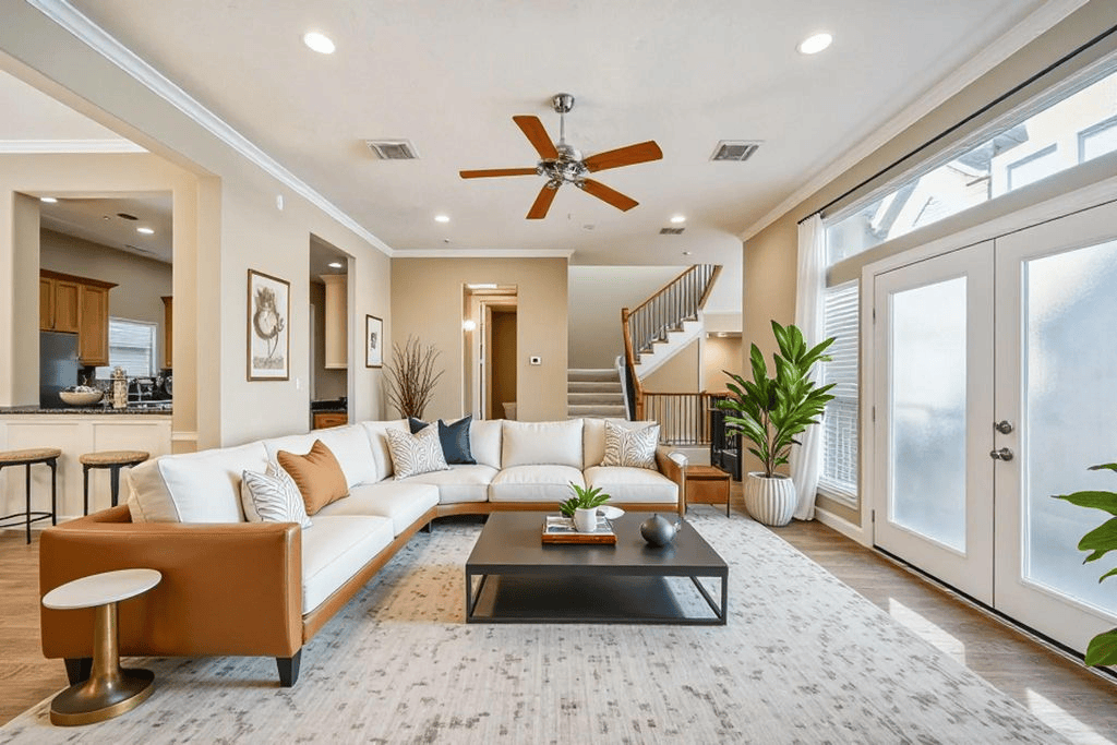 Houston home for sale with open living area and large windows