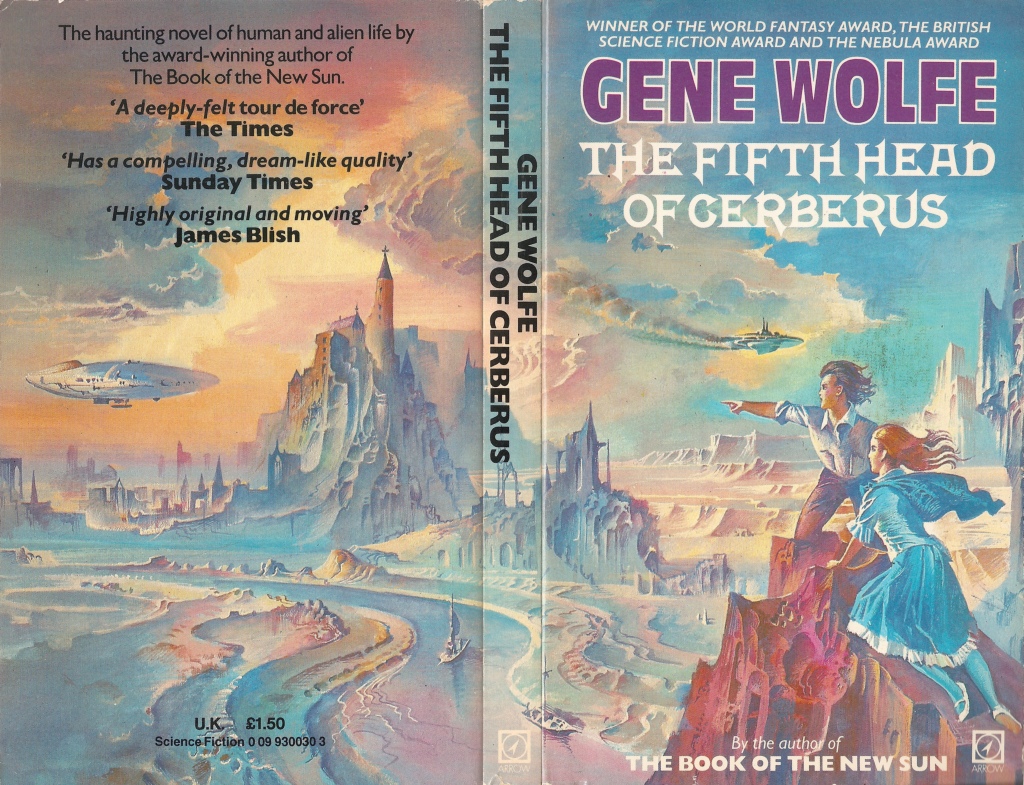 Cover the UK Paperback of Gene Wolfe's The Fifth Head of Cereberus, art (c) by Bruce Pennington