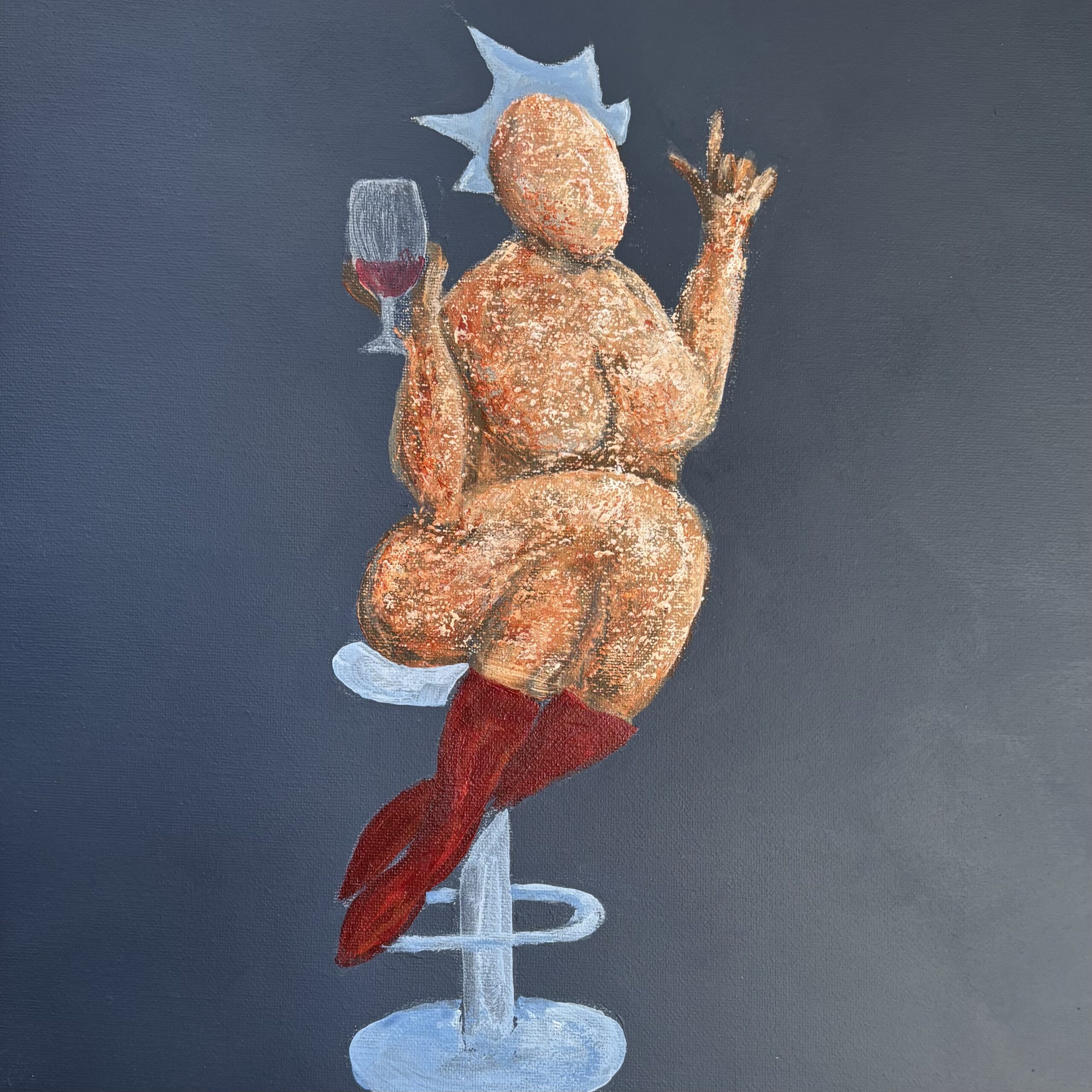 Fru Willendorf: Snakken går over et glas vin 30 x 30cm