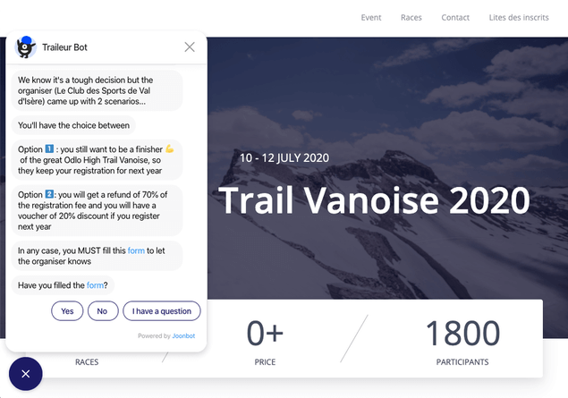 RunEvent covid 19 bot was answering to runner's questions instantaneously