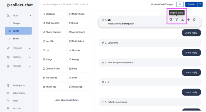 It's difficult to find how to make logic jumps with collect chat alternative