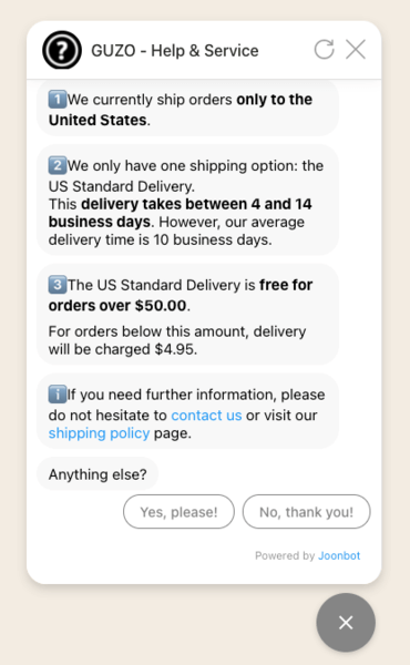 E-commerce FAQ chatbot that answers usual questions