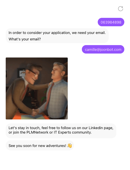 JRC Consulting recruitment chatbot getting candidate information