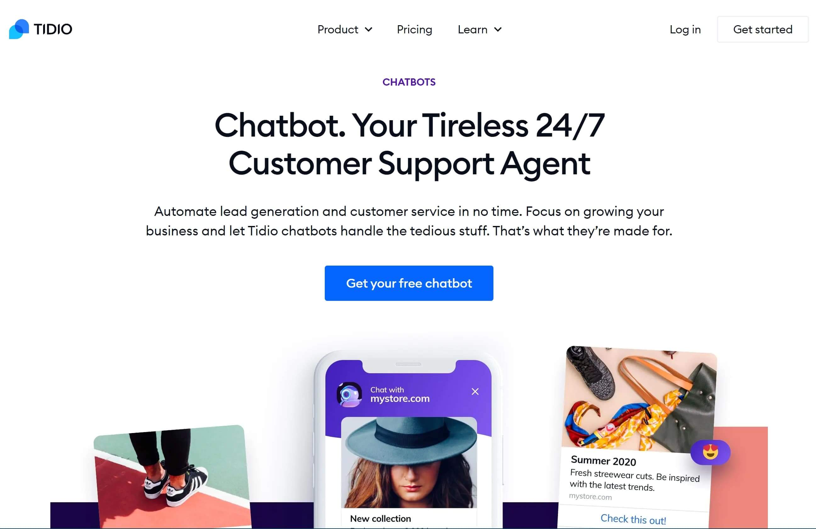 Page d'accueil du plugin de chatbot WordPress Tidio.