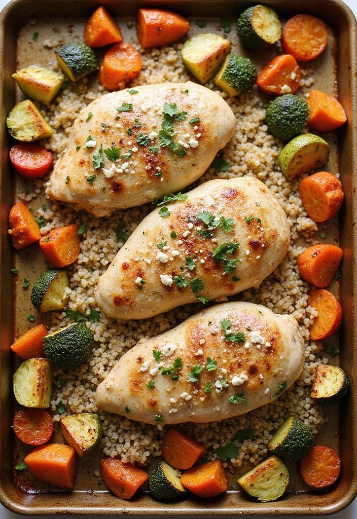 24 Sheet Pan Chicken Dinners That Practically Cook Themselves 15. Greek Chicken with Quinoa and Veggies