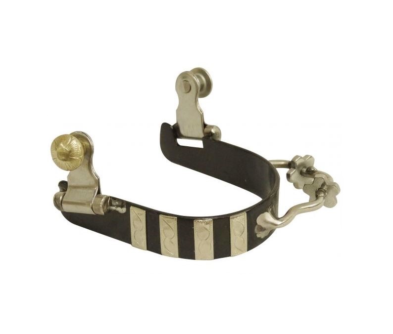 Ladies Black Steel Bumper Spurs with Engraved Silver Bar Overlays