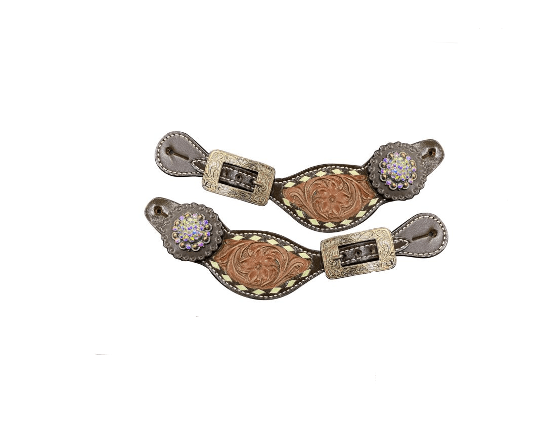 Ladies Size TwoTone Floral Tooled Spur Straps Jopps Tack