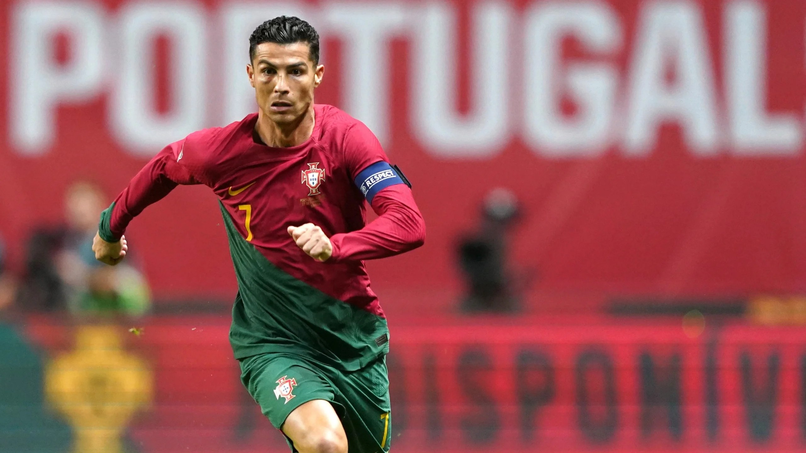 Cristiano Ronaldo playing for Portugal.