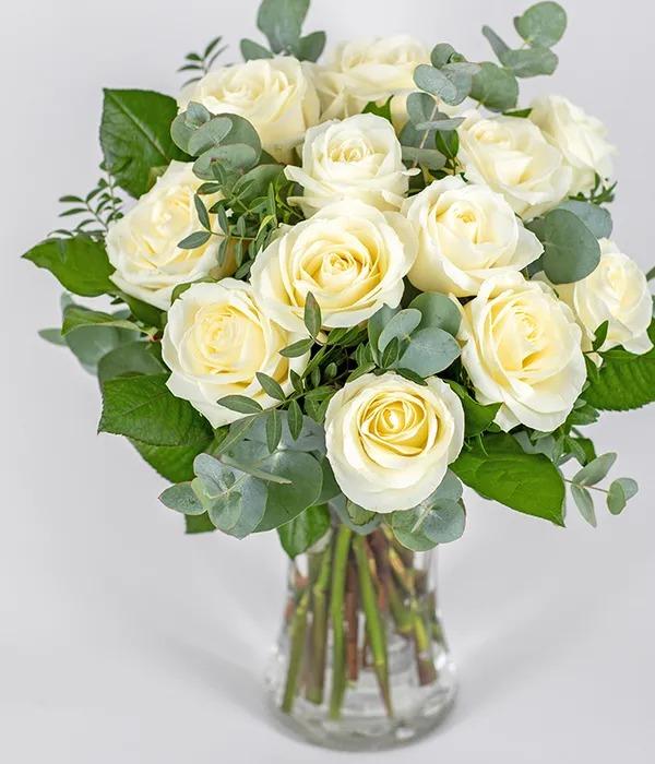 24 Cream White Roses in a Vase