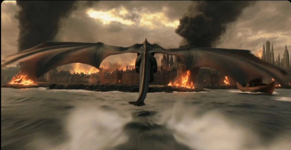 Flying Draon and Burning City. 