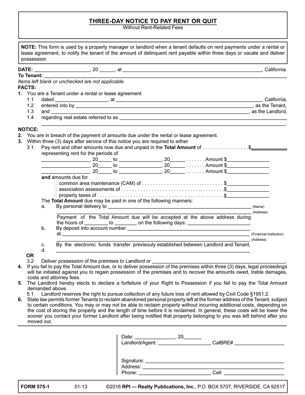 The Three Day Notice To Pay Rent Or Quit A Landlord S Remedy For A Material Breach First Tuesday Journal