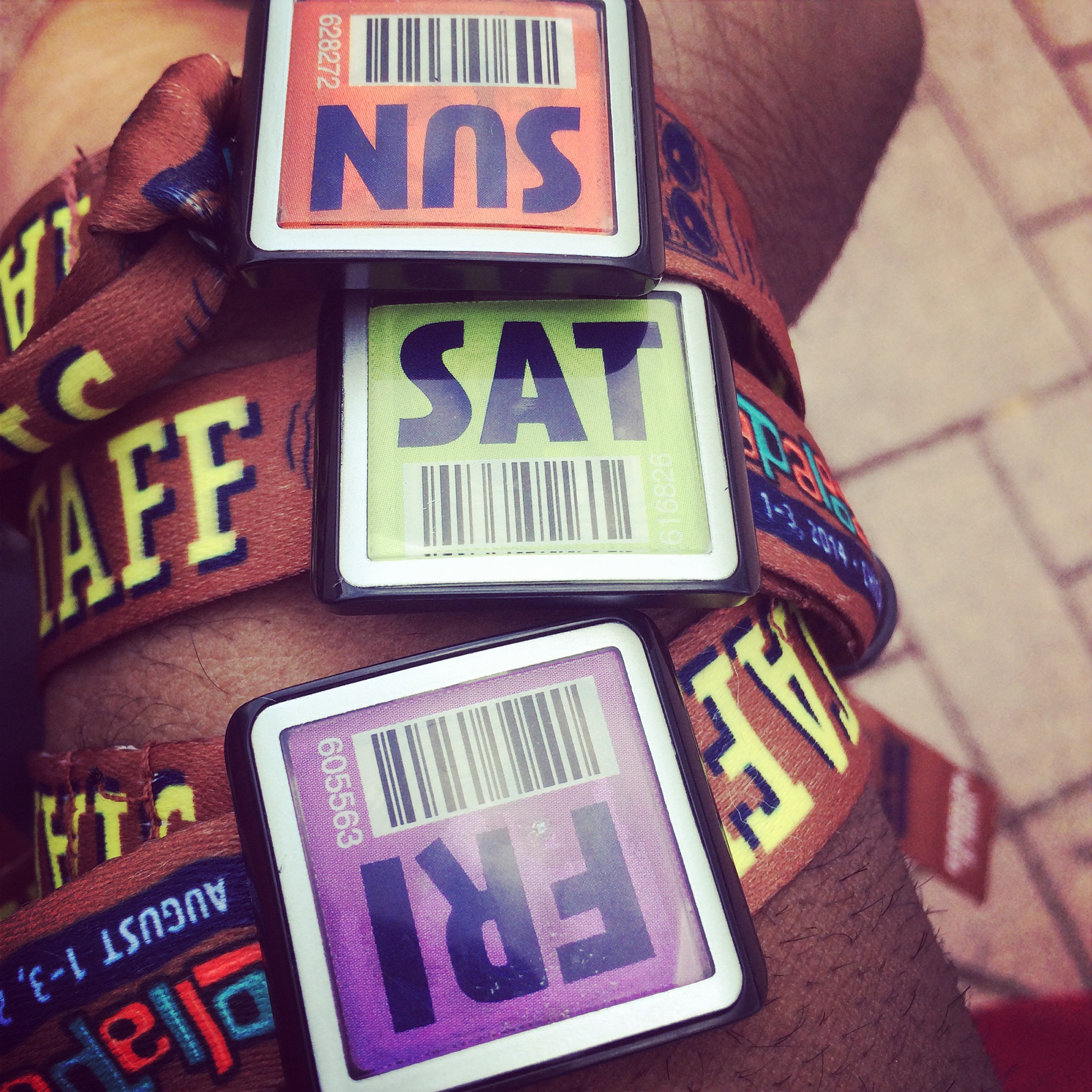 Shot of my weekend wristbands.