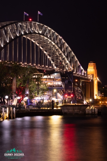 The Sydney Harbour Bridge at night.