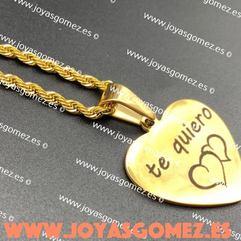 Colgante corazón 3cm + cadena o cordón oferta elegir -acero 316L chapado oro 18k