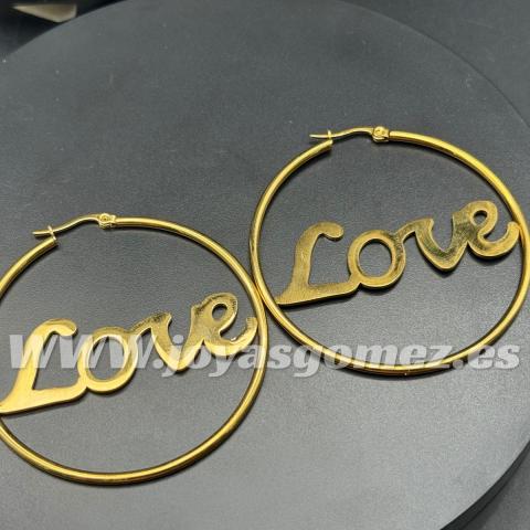 Aros Love-5cm diámetro-acero 316L chapado oro 18k