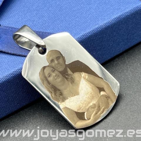 Colgante PLACA 36*26, foto grabación personalizada láser, acero 316L-OFERTA*