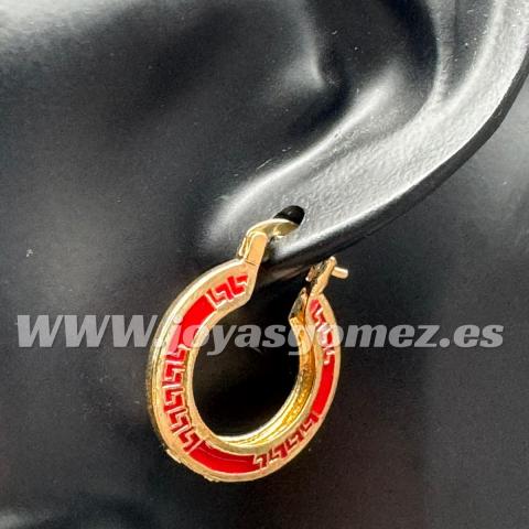 Argollas greca -roja,2.5m-acero 316L chapado oro 18k