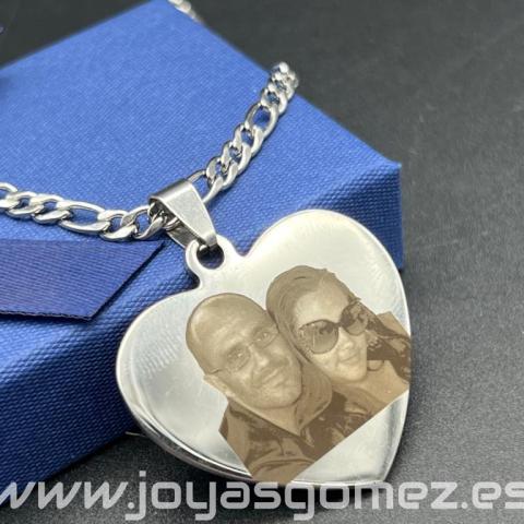 Corazón 25*30mm+cadena 4*60cm- foto grabación personalizada laser, acero 316L-OFERTA*