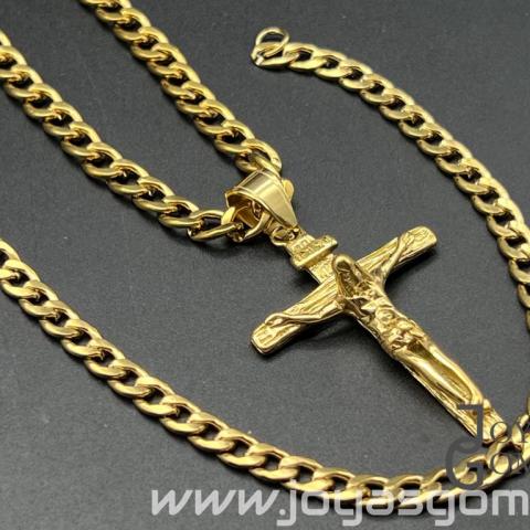 Conjunto de cadena y pulsera 6mm+ cristo INRY, acero 316L, chapado oro 18k