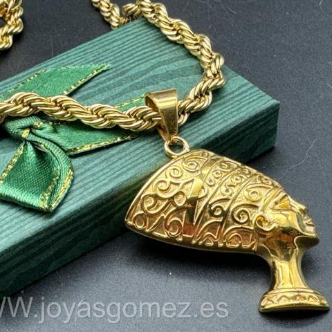 Cordón 6*60 cm y diosa egipcia, acero 316L chapado oro18k