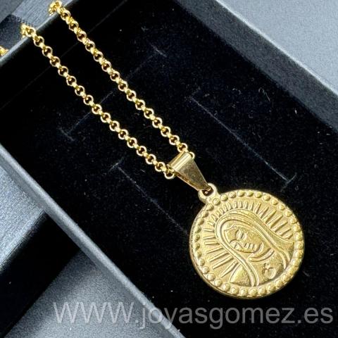 Medalla virgen niña + cadena 2*60cm,acero 316L chapado oro 18k