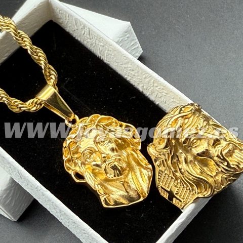 Cordón 4*60cm- colgante rostro cristo- sello, acero 316L chapado oro 18k