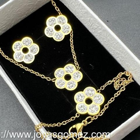 Conjunto FLOR , acero 316L chapado oro 18k-Promoción-