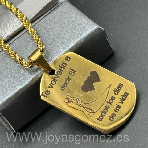 Cordón 3*60cm+Colgante placa 36*22 mm,grabado láser, acero 316L chapado oro 18k (texto incluido)