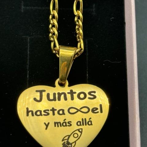 Colgante corazón 29 mm+cadena 3*60, grabado láser, acero 316L chapado oro 18k