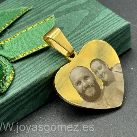 Colgante Corazón 29*29- foto grabación personalizada láser, acero 316L chapado oro 18k