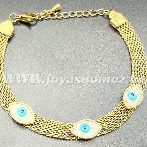 Pulsera contra el mal de ojo, acero 316L chapado oro 18k