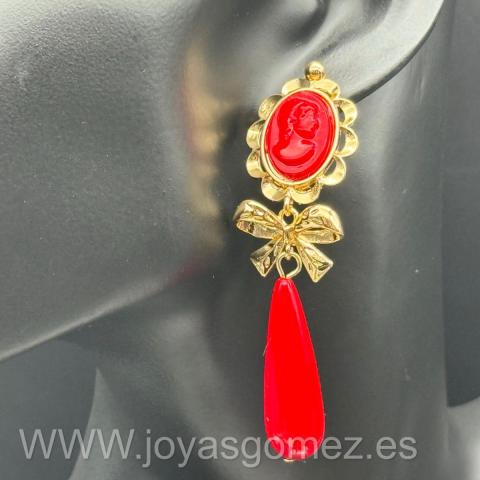 Corales grandes rojo-camafeo, acero 316L chapado oro 18k
