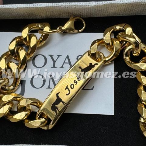 Esclava galgo-liebre, acero 316L Chapado oro 18k. 21x10 MM- grabado láser