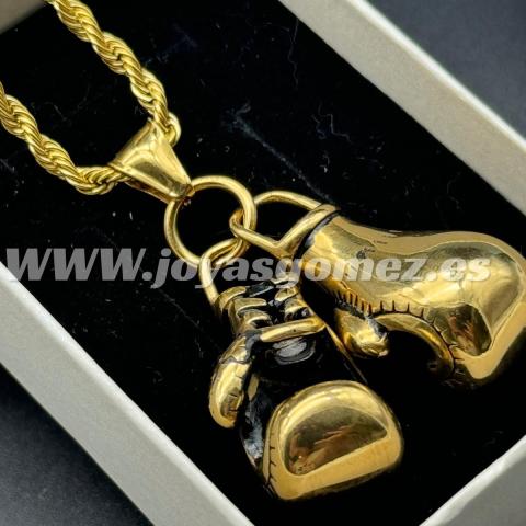 Cordón 3*60cm- colgante guante boxeo ,acero 316L chapado oro 18k