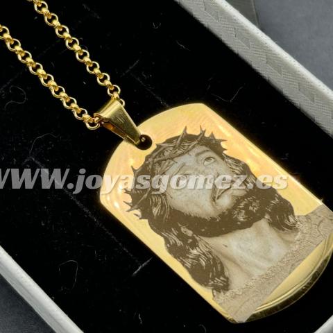 Colgante PLACA 36*22mm+cadena 2*60cm- foto grabación personalizada láser, acero 316L chapado oro 18k