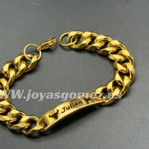 Esclava toro-caballo, acero 316L Chapado oro 18k. 21x10 MM- grabado láser